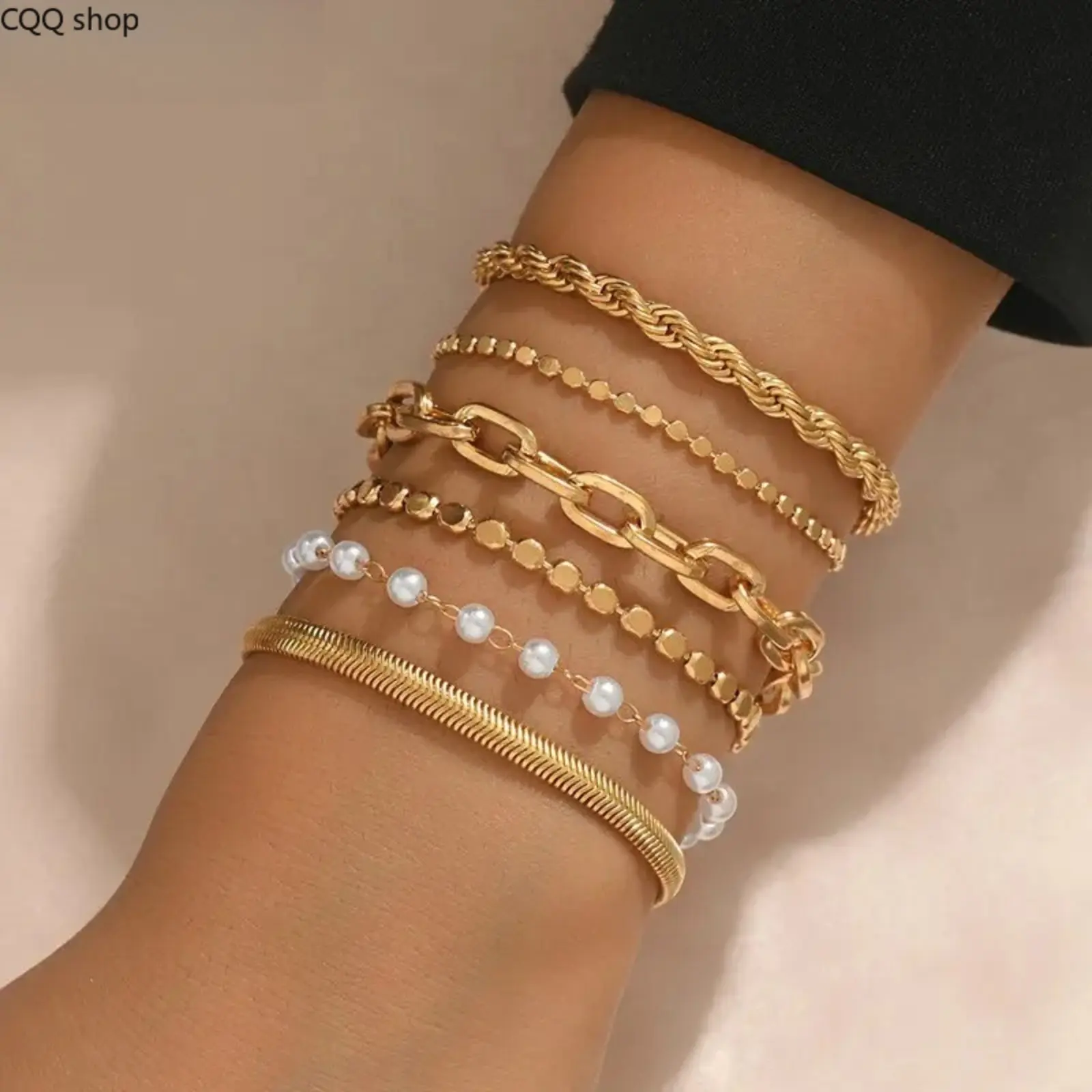 6PCS/Set Trendy Thin Dainty Stackable Cuban Link, Paperclip Chain Bracelet Pack, Fashion Accessories Gifts for Women