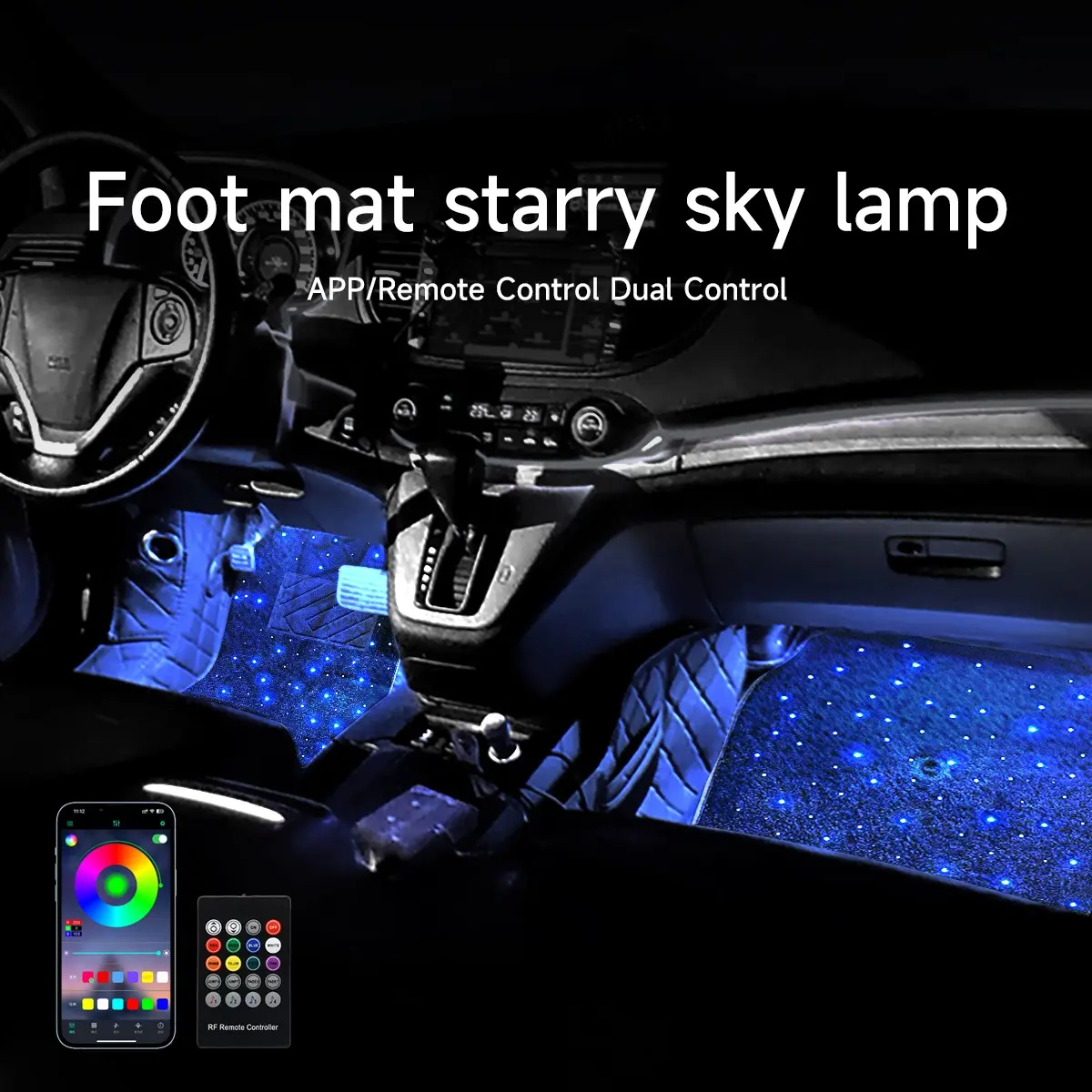 Fiber Optic Twinkle Stars Car Mats WaterProof Star Light Car LED Rugs With APP Remote Control Light Effect