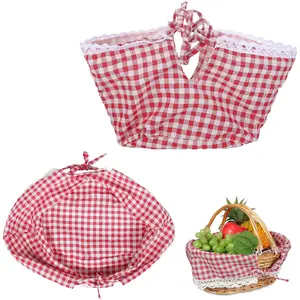 2pcs Wicker Basket Cloth Liners - Washable Inserts for, Bread Baskets - Decorative Red Covers for Home, Market Use