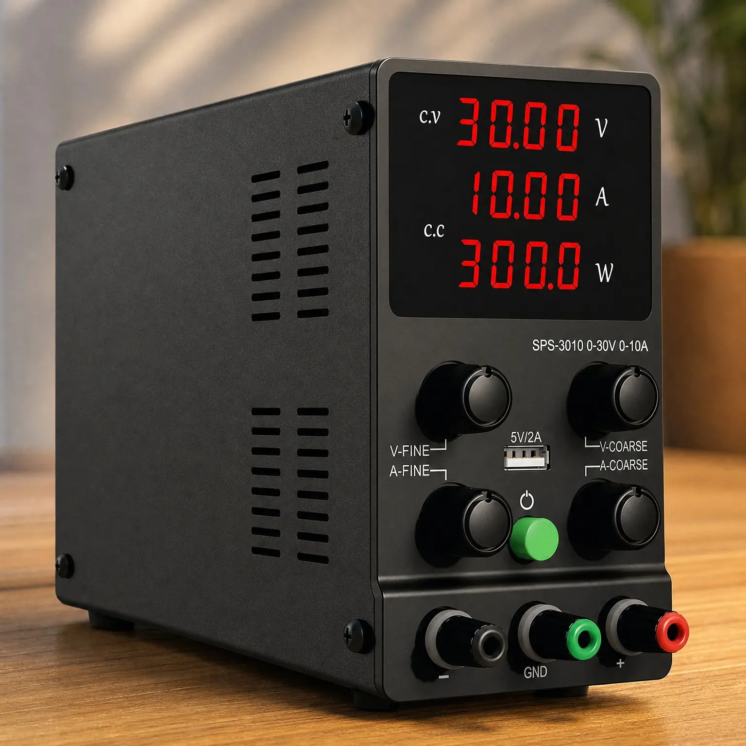 Variable DC Power Supply, 0-30V 0-10A Adjustable Switching Regulated Bench Power Supply with High Precision 4-Digit LED Display, 5V/2A USB Port, Coarse and Fine Adjustment SPS-3010