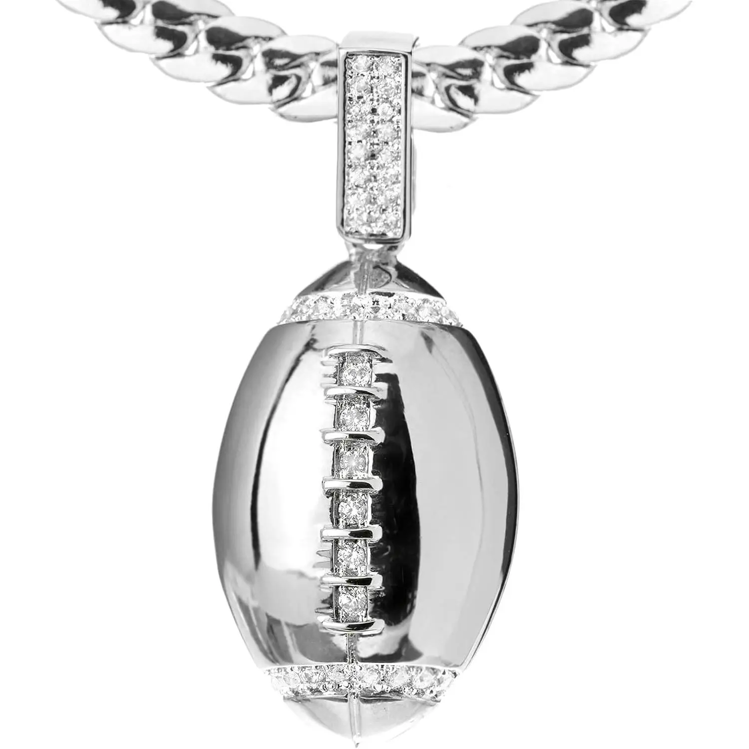 Men's Iced   Plated Football Pendant 20" or 24" Maimi Cuban Chain Necklace BCH 1085