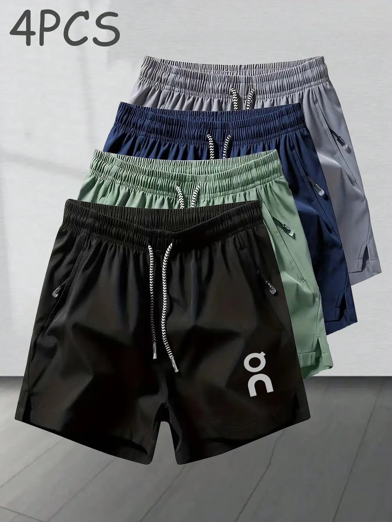 Unisex Quick-Dry Sport Shorts Set, Lightweight Breathable Fabric, Adjustable Waistband, Zip Pockets, Blue