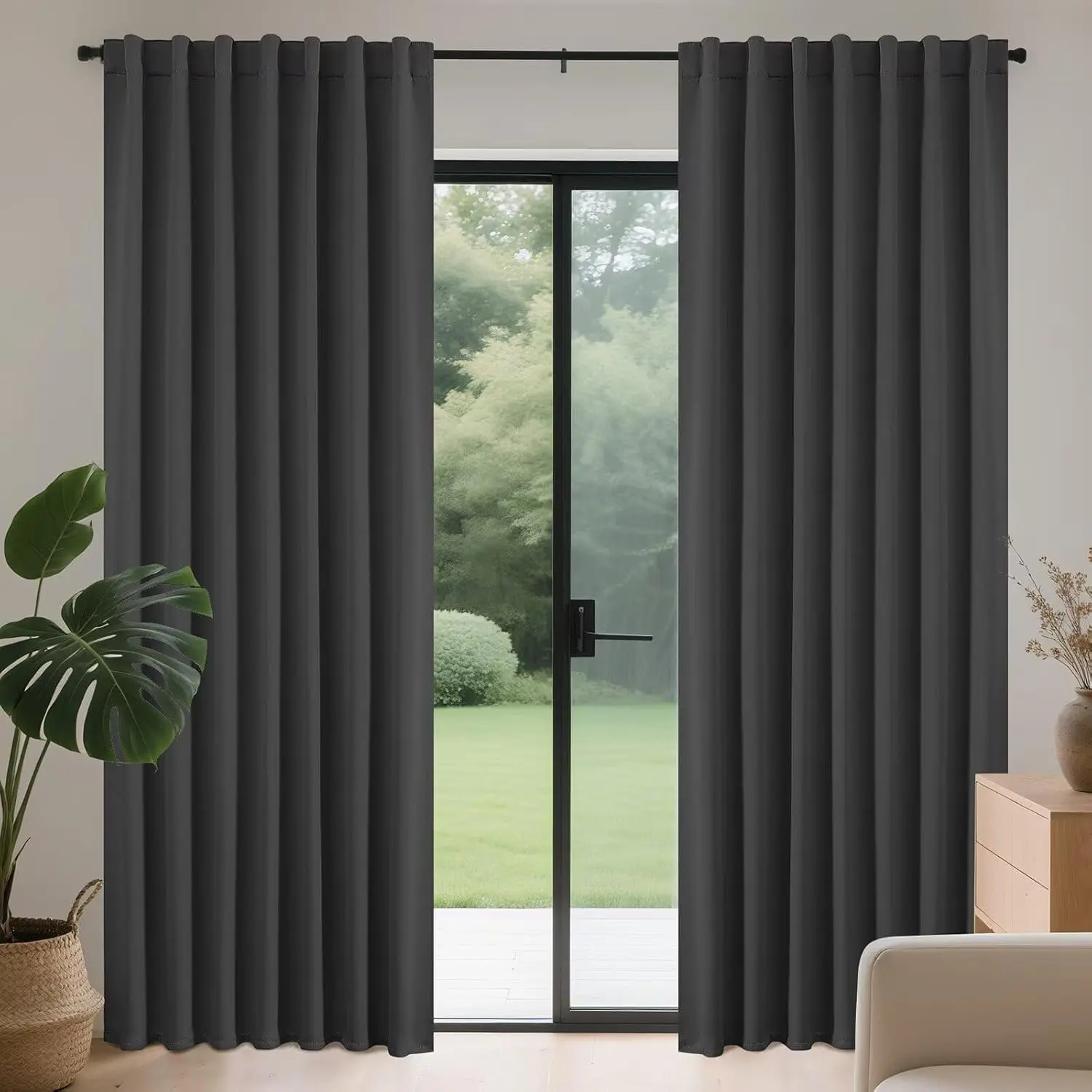 Blackout Curtains 108 Inches Long for Bedroom, Thermal Black Out Curtains 2 Panels Set, Room Darkening Drapes for Living Room Window Rod Back Tab (W52 x L108 Inch, Dark Grey)