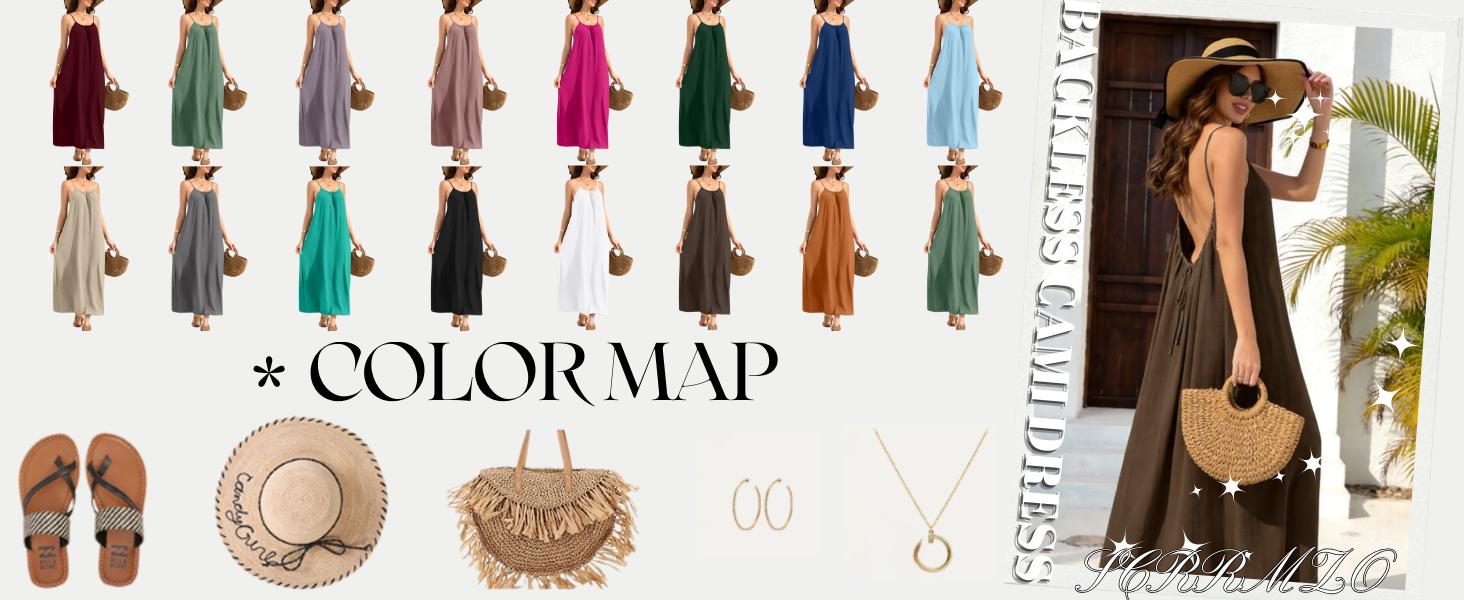 Backless Cami Dresses for Women Cami Lounge Dress Backless Sleeveless House Dress Long Sundress with Back Tie