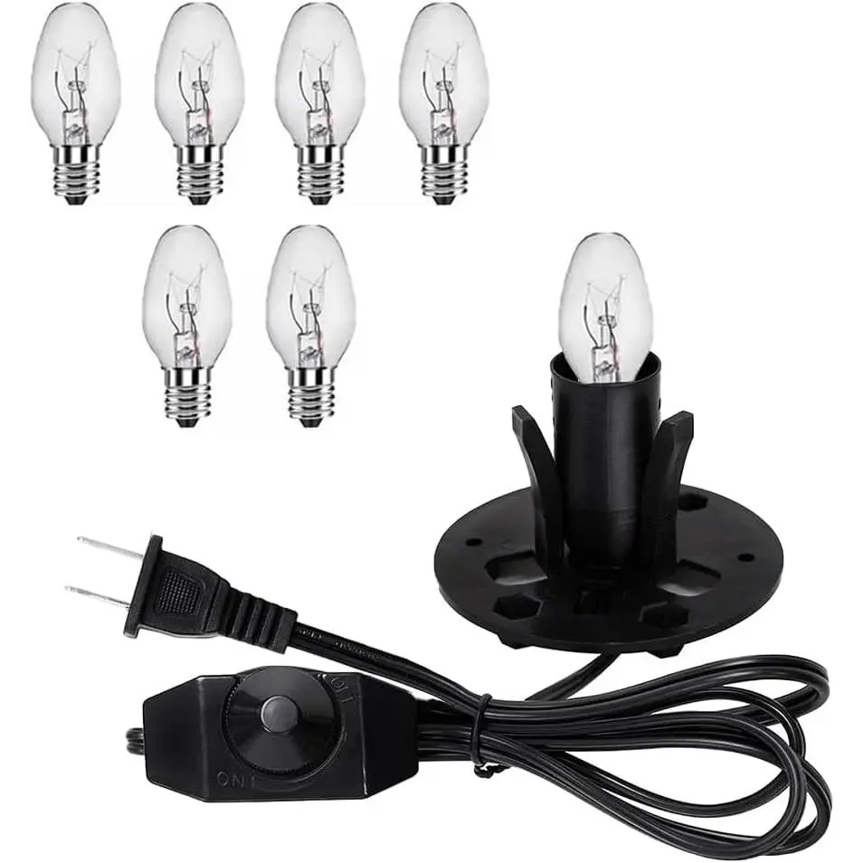 Himalayan Salt Lamp Cord with Dimmer , 6 , E12 Base, 110V, Includes 6 Free 7-15W Bulbs