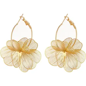 Women's Artificial Gemstone Floral Pendant Hoop Drop Earrings, Fashion Jewelry Accessories