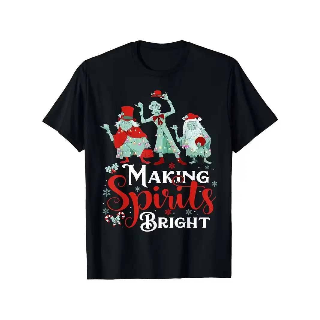 Christmas Ghost Spirits Graphic Oversized Comfort Cotton T-Shirt, Making Spirits Bright Xmas Cute Fashion Outfit Tee, Perfect Valentine Christmas Gift For Her Him Holiday Lover, Best Winter Festive Present For Family Friends
