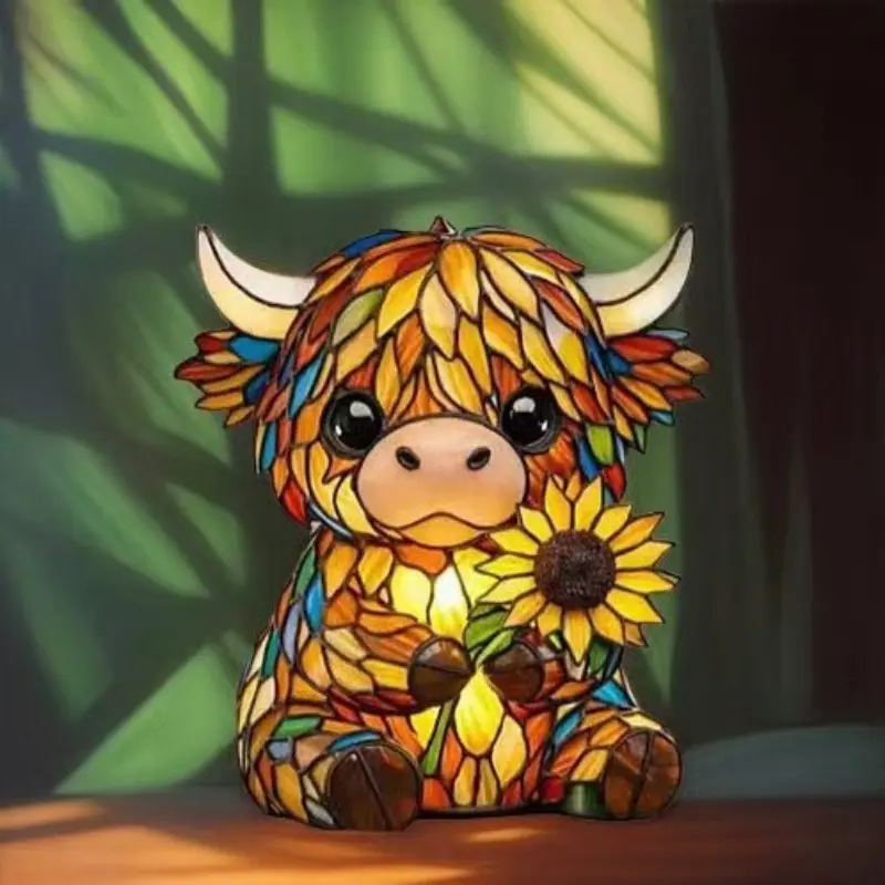 3pcs 7-Color Changing USB Highland Cow Resin Figurine Night Light, Cute Mini Resin Sculpture, Soft Glow Table Lamp Decor, Holiday Gift