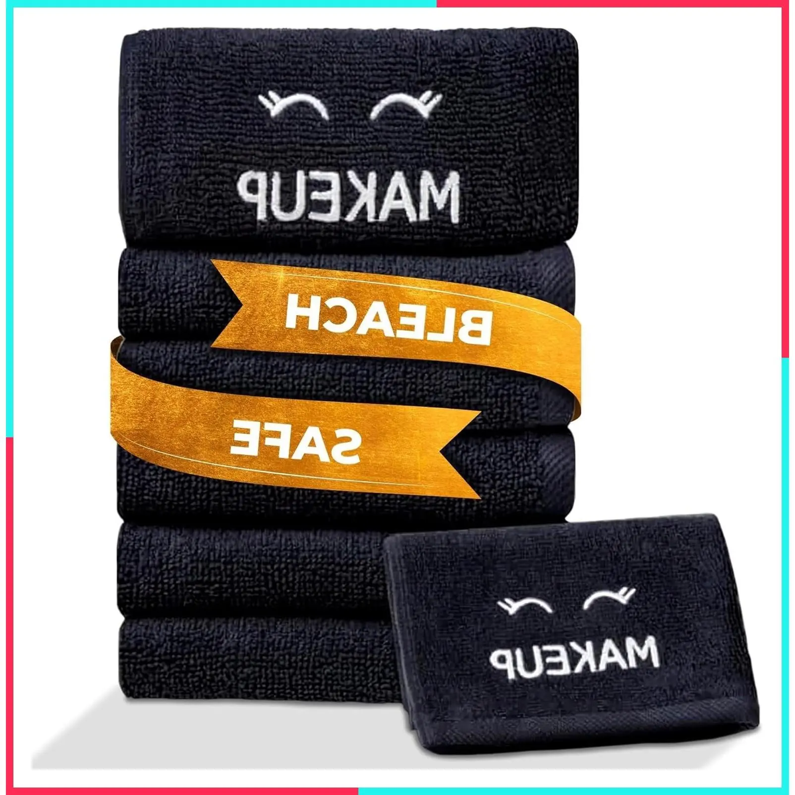 Bleach Safe Black Makeup Washcloths for Face Cleansing, 6 Pack - Super Soft Luxury Cotton Makeup Towels, Highly Absorbent and Quick Dry, All Makeup Remover Cloth | 13 x 13