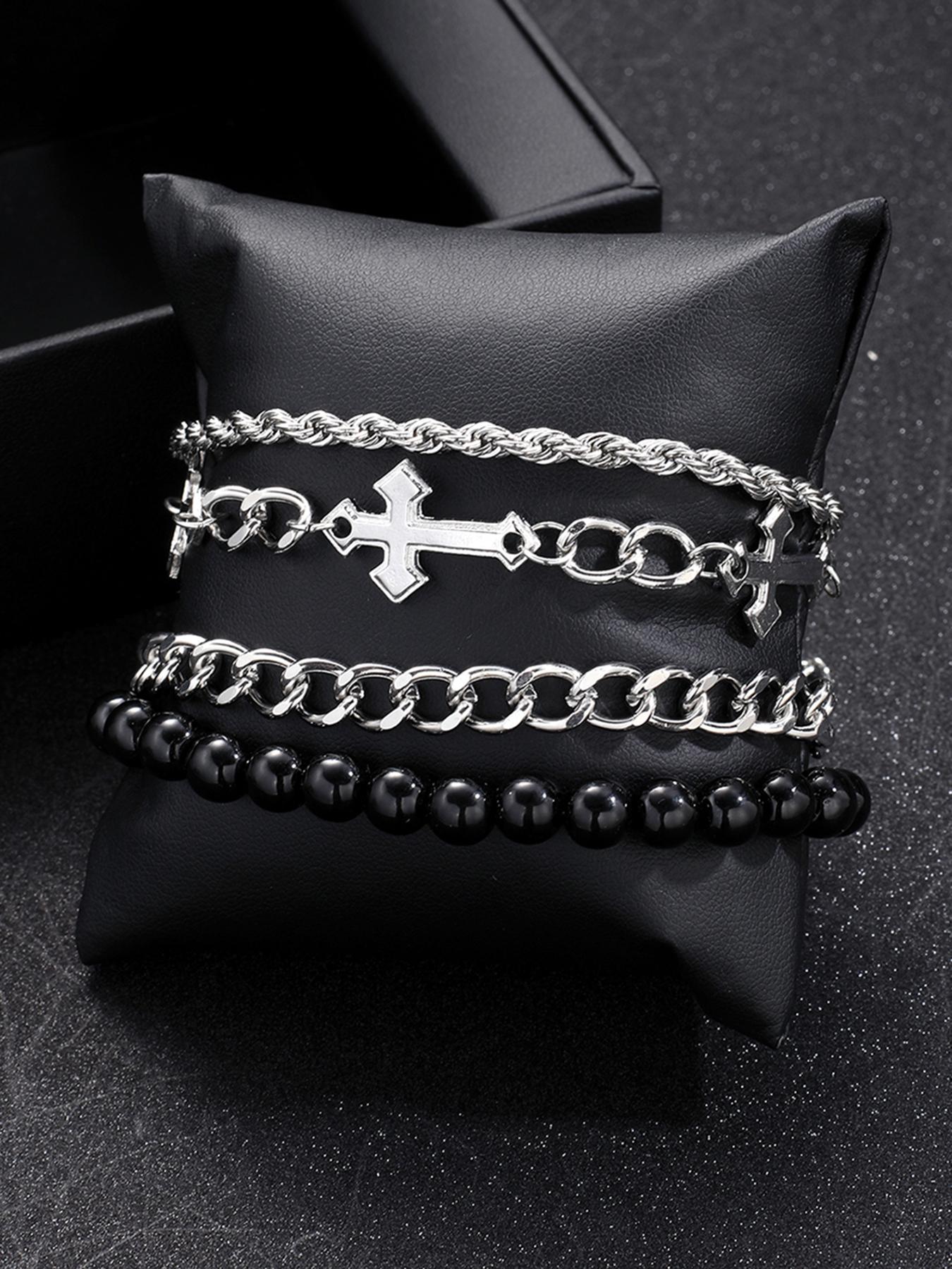 Punk Style Cross Design Chain Bracelet, Stainless Steel Bracelet, Stackable Bracelets, Couples Gifts, Trendy Jewellery Accessories, Fashion Jewelry for Party, Daily Clothing Decor, Jewelry for Birthday Gift, Trendy Fashionable Accessories
