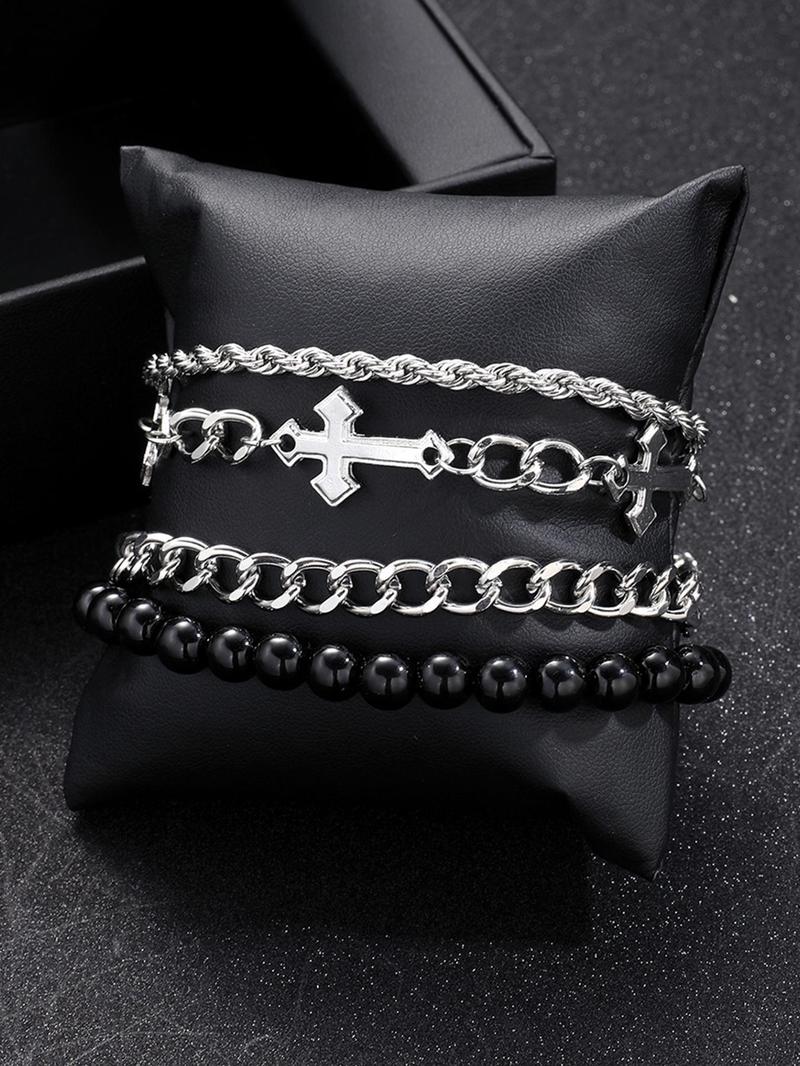 Punk Style Cross Design Chain Bracelet, Stainless Steel Bracelet, Stackable Bracelets, Couples Gifts, Trendy Jewellery Accessories, Fashion Jewelry for Party, Daily Clothing Decor, Jewelry for Birthday Gift, Trendy Fashionable Accessories