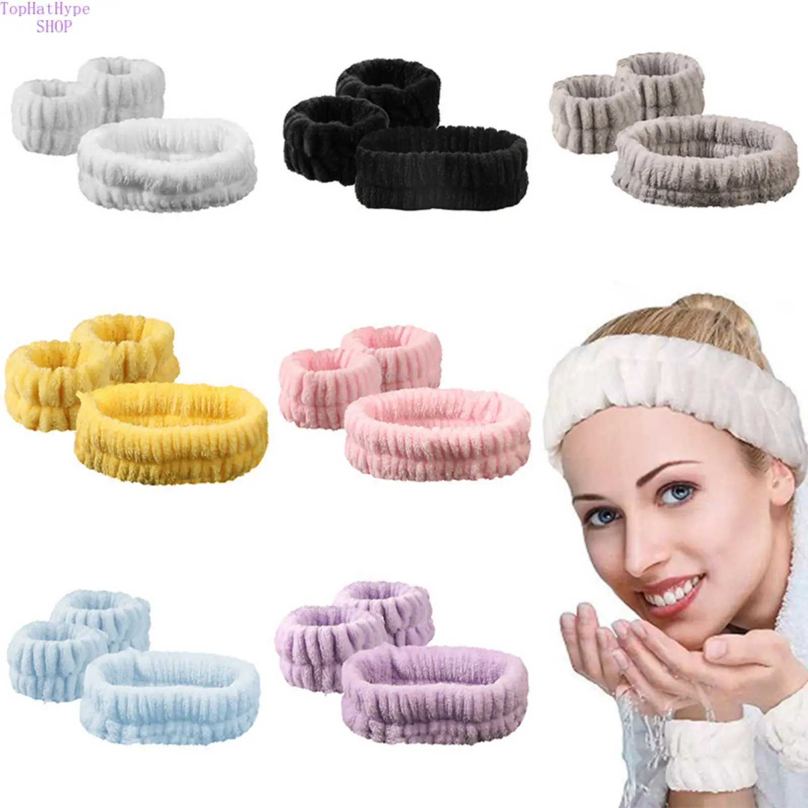 Skincare Headband & Wristband Set, Soft Plush Facial Wash Cuff Bands, Trendy Aesthetic Spa Accessory, Quick Dry Water Absorbent Ornament for Face Washing Makeup, Cute Daily Beauty Gift for Women Girls