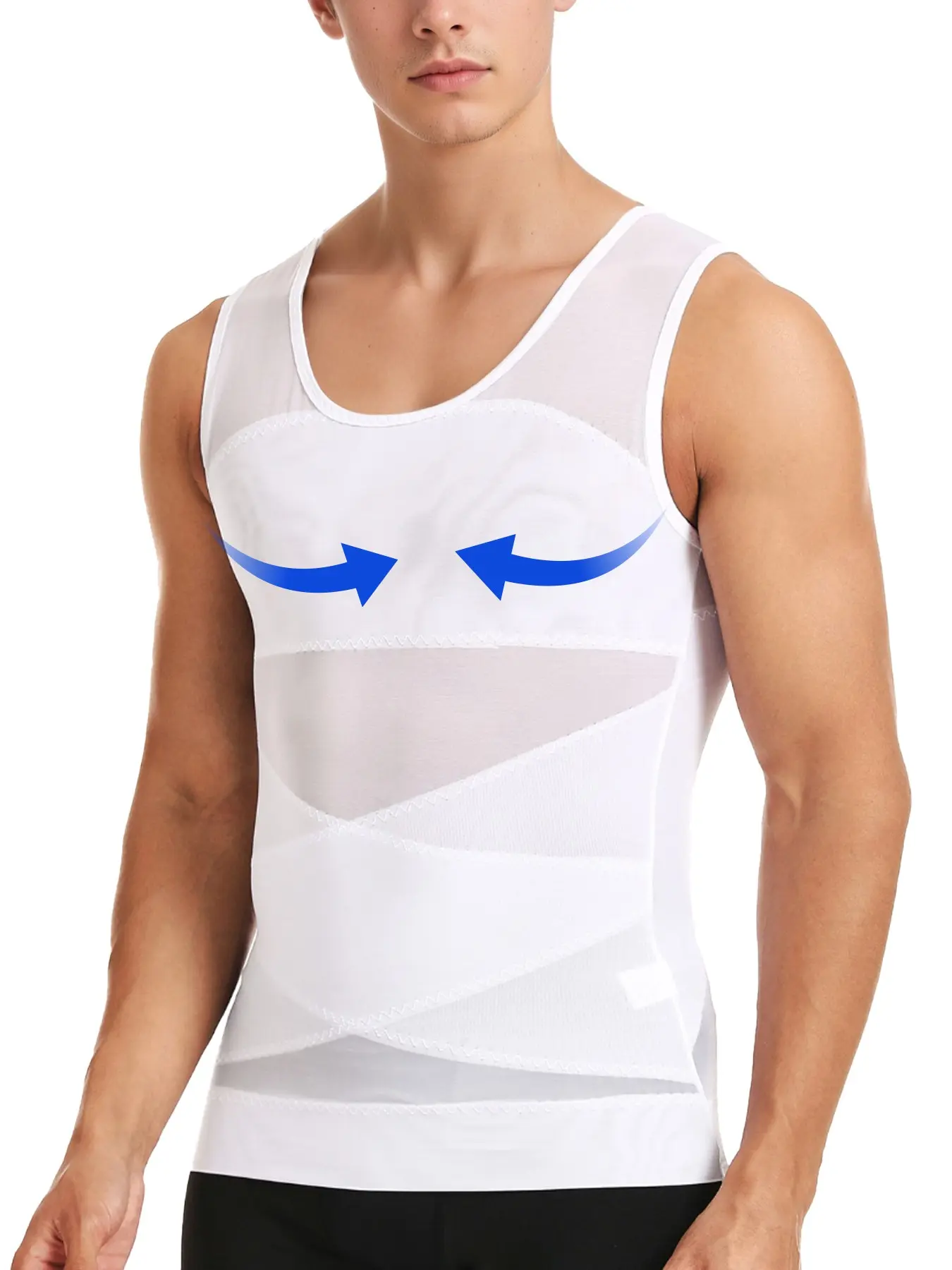 Men's Mesh Shaping Tank Top, Fitness Shapewear, Back Cross Design, Compression Breathable Shirt, Comfort Quick-Dry, Ideal for Summer Training and Casual Wear
