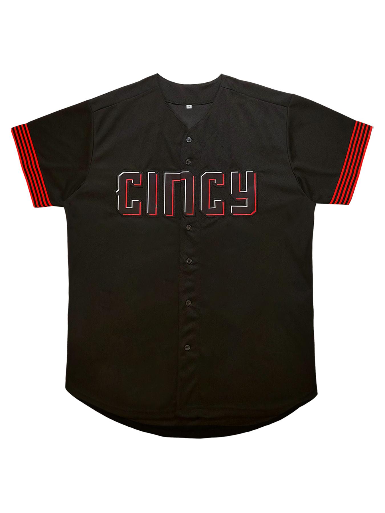 Men's Letter & Number Embroidery V Neck Baseball Jersey, Loose Sporty Baseball Top, Men's Sport & Outdoor Clothing for All Seasons, Embroidered Baseball Jersey