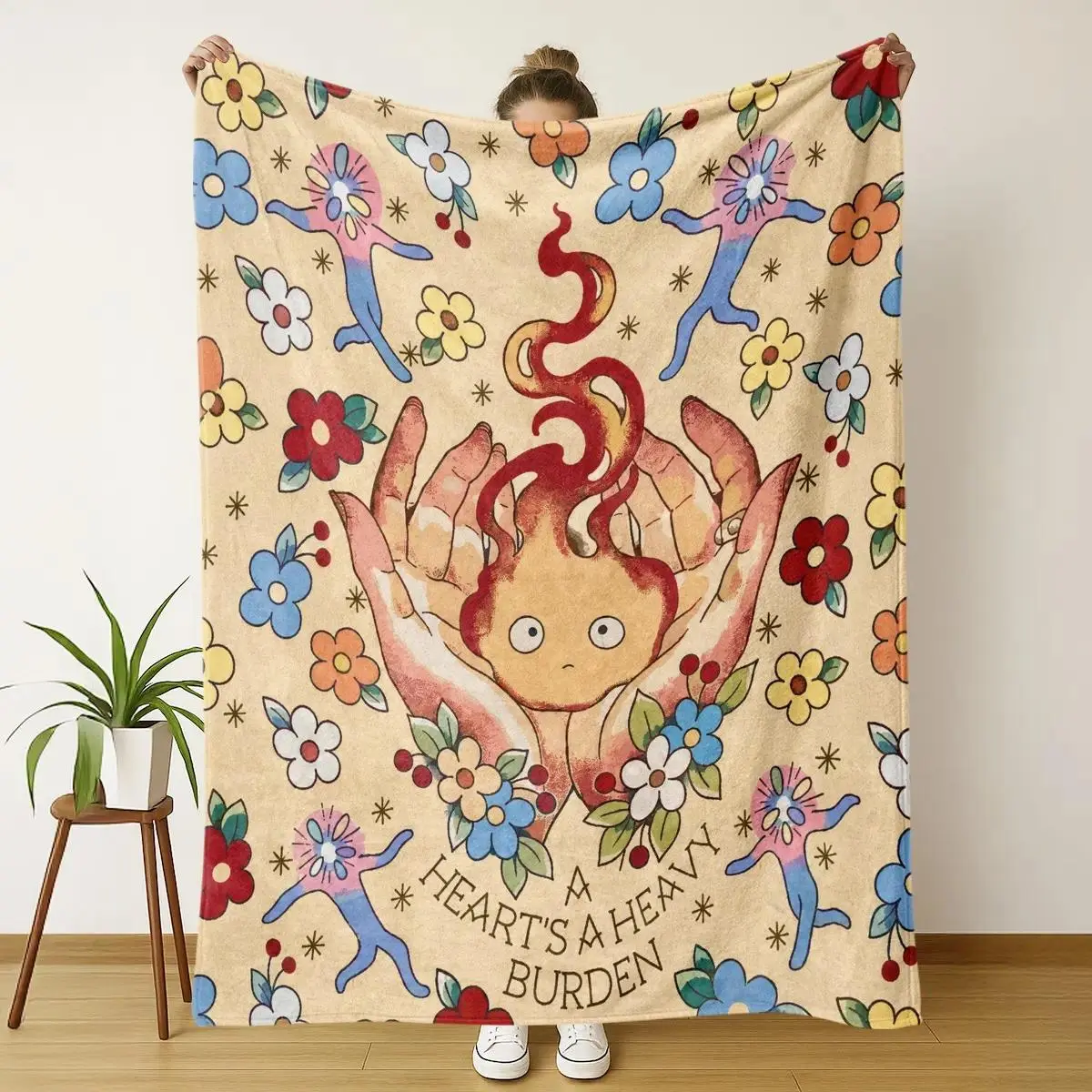 Howl's Moving Castle Calcifer Themed Blanket, Vintage Tattoo Print, Soft & Cozy, Ghibli Fan Gift, Couch Throw, Bedroom Decor It is an excellent gift for children, family and friends Suitable as a gift sizes 60*80,30*40 ,40*50 50*60