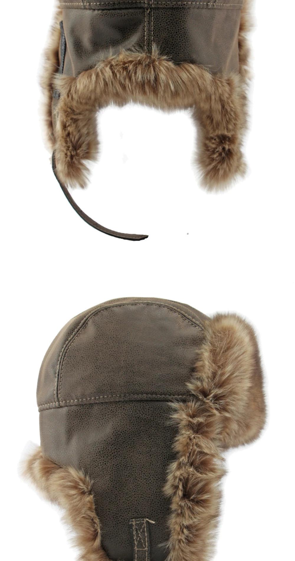 HT4241 Bomber Hat New Thick Warm Men Women Russian Fur Hat Male Windproof PU Leather Ski Trapper Earflap Cap Winter Hat Ushanka