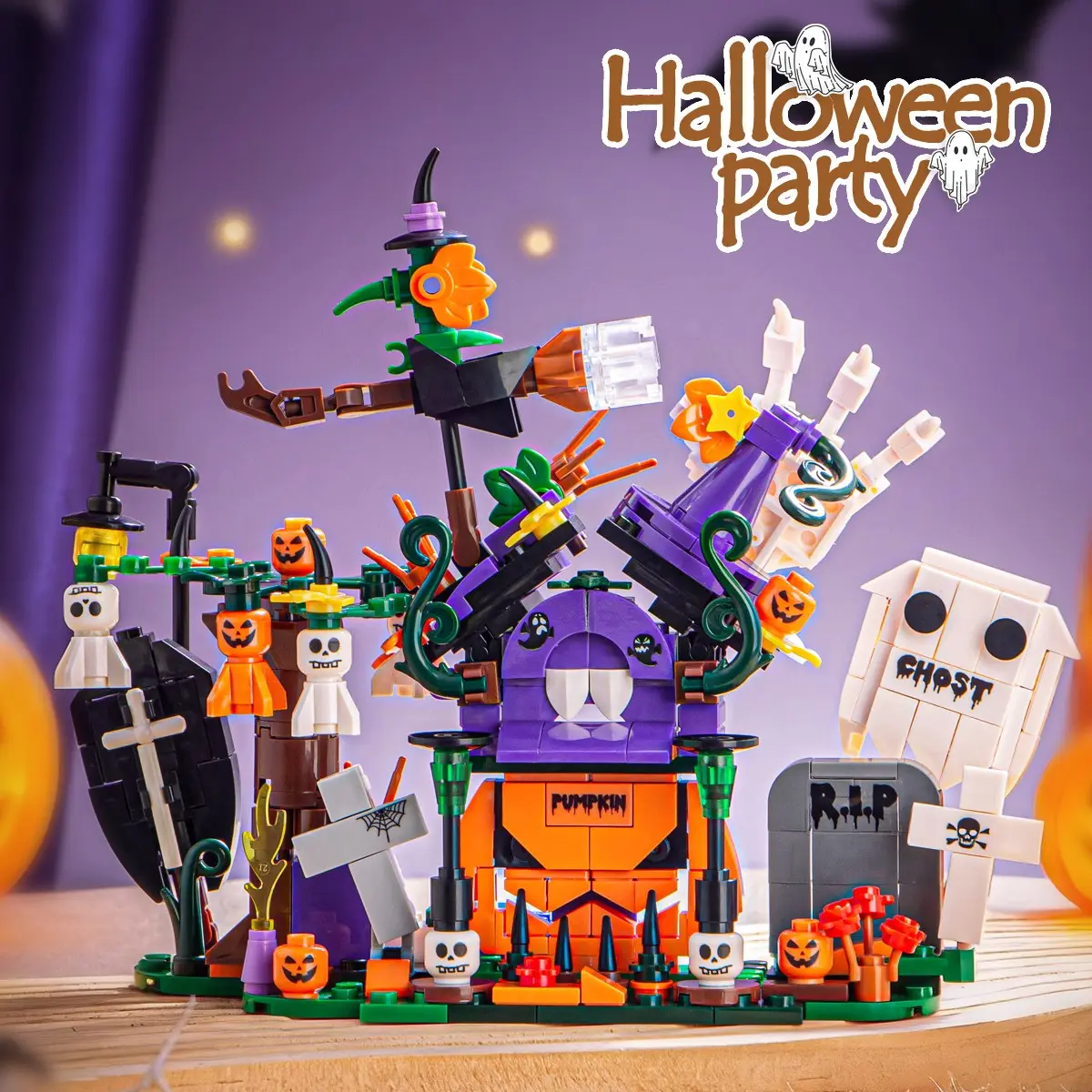 Halloween Building Blocks Set, Pumpkin Ghost Witch Model Kit, 12 Boxes Small Pieces, Ideal Gift for Adults Kids Fans, Collectible Christmas Halloween Present