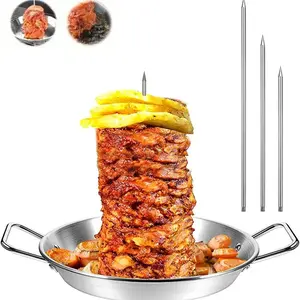 BBQ Skewers 304 Stainless Steel Vertical Skewers Brazilian Vertical Skewer Rack with 3 Removable Vertebrae (8"/10"/12") and Silicone Gloves Brush for _tacos_al_pastor Shawarma Skewers Smoker Oven Grill Pan Barbecue Accessories Grilling Accessories