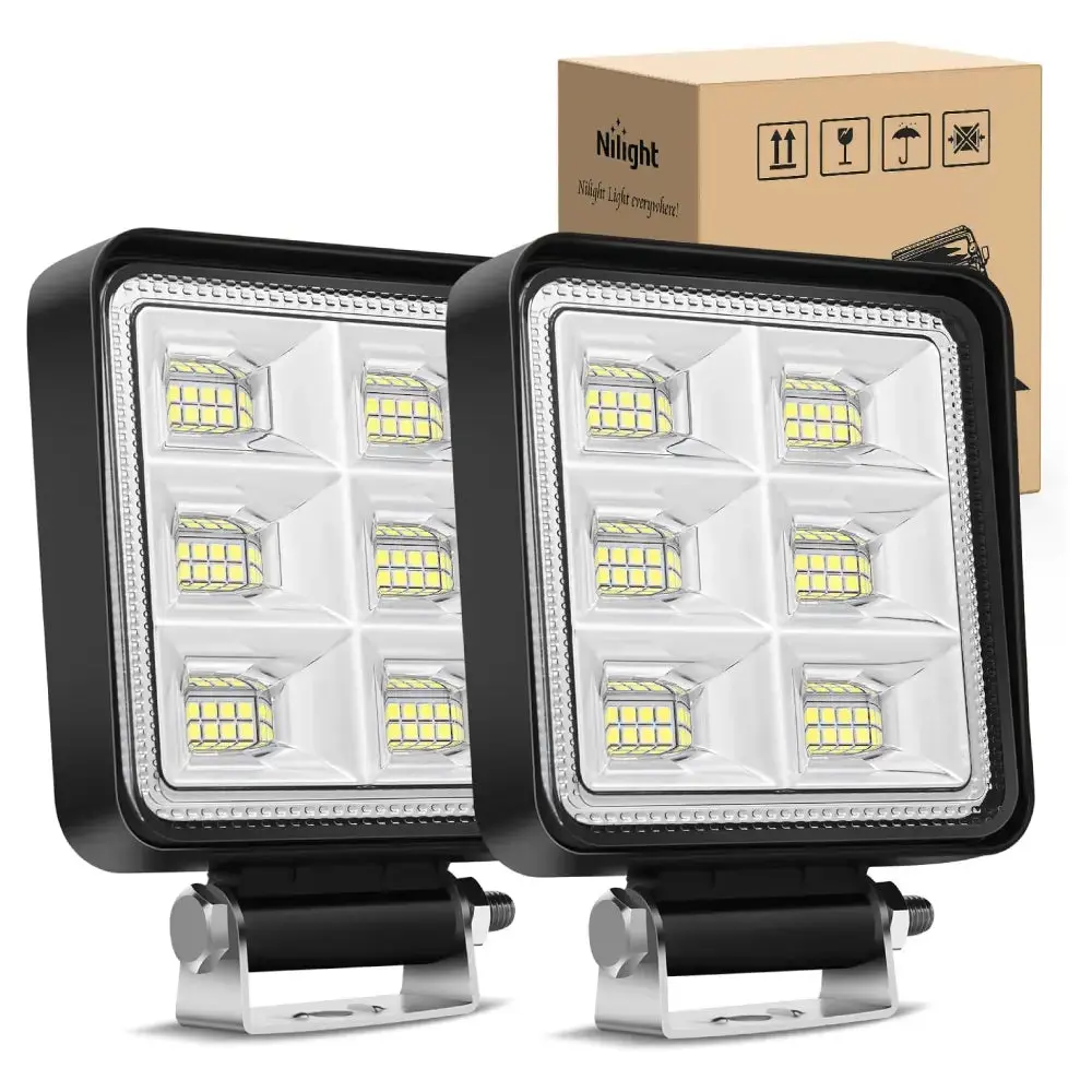 Nilight 4 Inch 48LED Square Flood LED Pod Lights (Pair)
