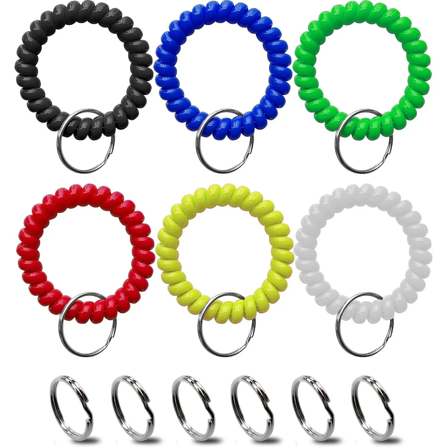 Wrist  - Spring Spiral Stretch Coil Wristband Key Ring Key Chain, for Gym, Pool, ID Badge,