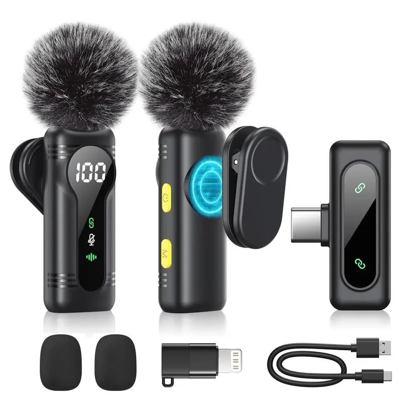 Mini Pro Wireless Lavalier Microphone for iPhone, iPad, Android | Intelligent Noise Cancelling, Magnetic Rotating Clip, Long Battery Life | Ideal for Video Recording, Vlogging, Teaching, Interviews, Podcasts Cordless Mics