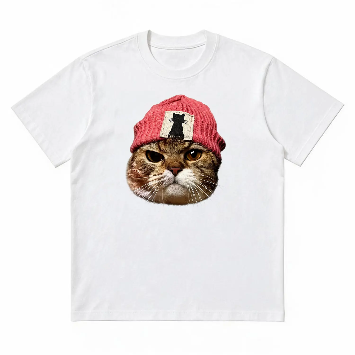Unisex Vintage Graphic T-Shirt |     Trendy Streetwear Tee with Grumpy Cat in Beanie Print |     Soft Cotton Casual Short Sleeve Top |     Men's Summer Graphic Shirt