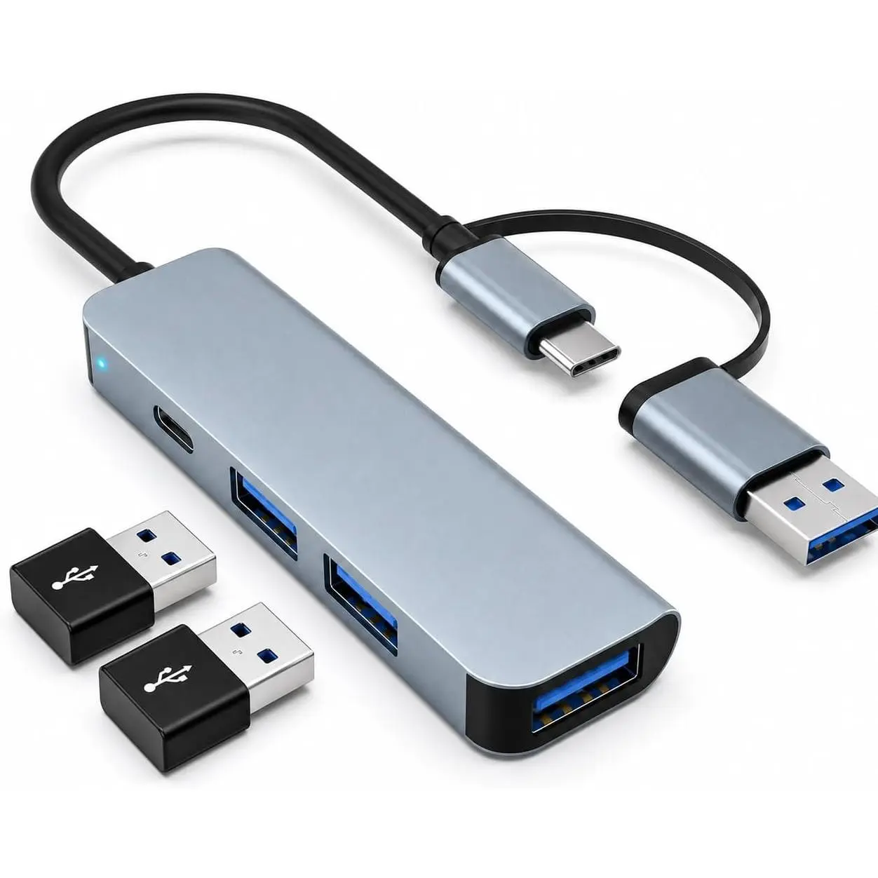 4-Port USB Hub with USB-C, 5Gbps USB 3.0  Data Hub for Laptop | Ultra-Slim Multiport Splitter; Connects Flash Drives and HDDs; Compatible with  17/16, , MacBook, PC and iPad.