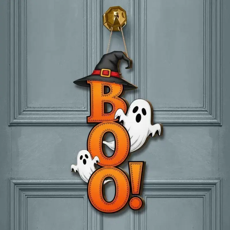 Halloween Wooden Door Hanger｜Witch Ghost Entryway Wall Door Decor