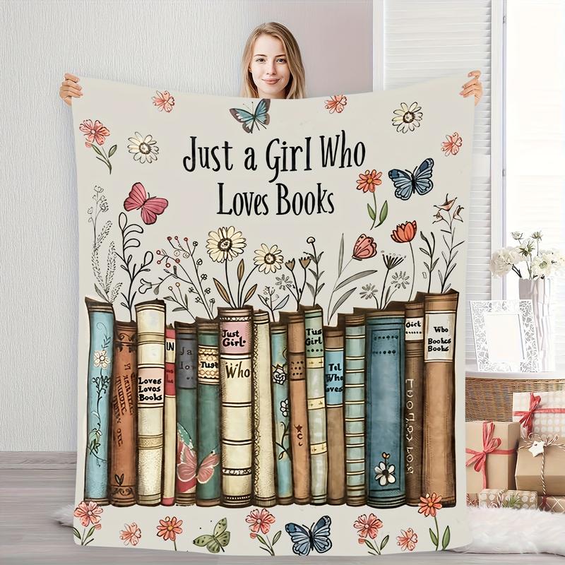 Spring Floral Book Lover Fleece Blanket, "Just A Girl Who Loves Books" Literary Throw Blanket, Soft Cozy For Reading Nooks