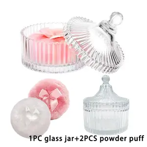 3 Pcs Large Body Powder Puffs and Containers Valentine's Day Gift Set Beauty Cosmetics Soft Washable Reusable Velour for Face and Body Makeup Wet Dry Glitter Powder Container with Crystal Case