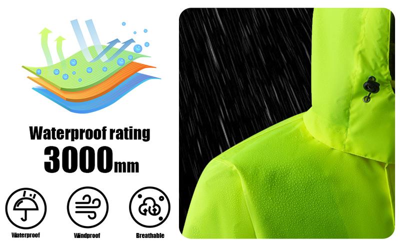 Men's Hi Vis Long Raincoat Waterproof Reflective Safety Rain Jacket High Visibility with Detachable Hood