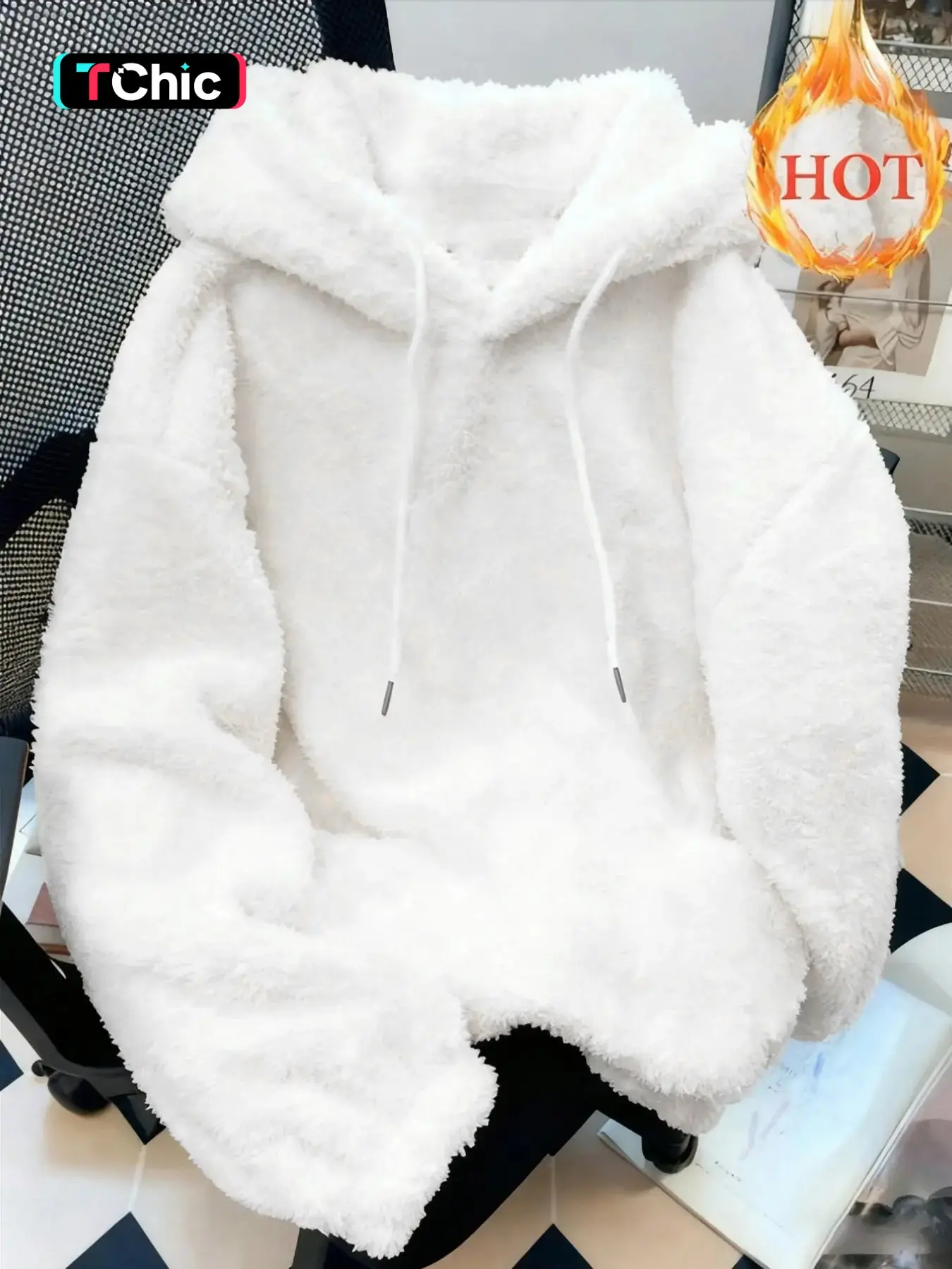 Women's Fuzzy Plush Hoodie Oversized Silhouette Drawstring Hood Kangaroo Pocket Detail Long Sleeves Cozy Fit Trendy Loungewear Style Perfect for Daily Wear Errands