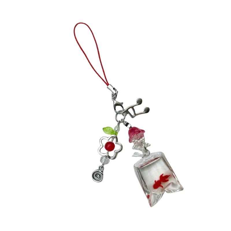 Fashion Fish Bead Phone Charm Handmade Bag Pendant Resin and Alloy Texture Keychain Accessory for Various Occasion