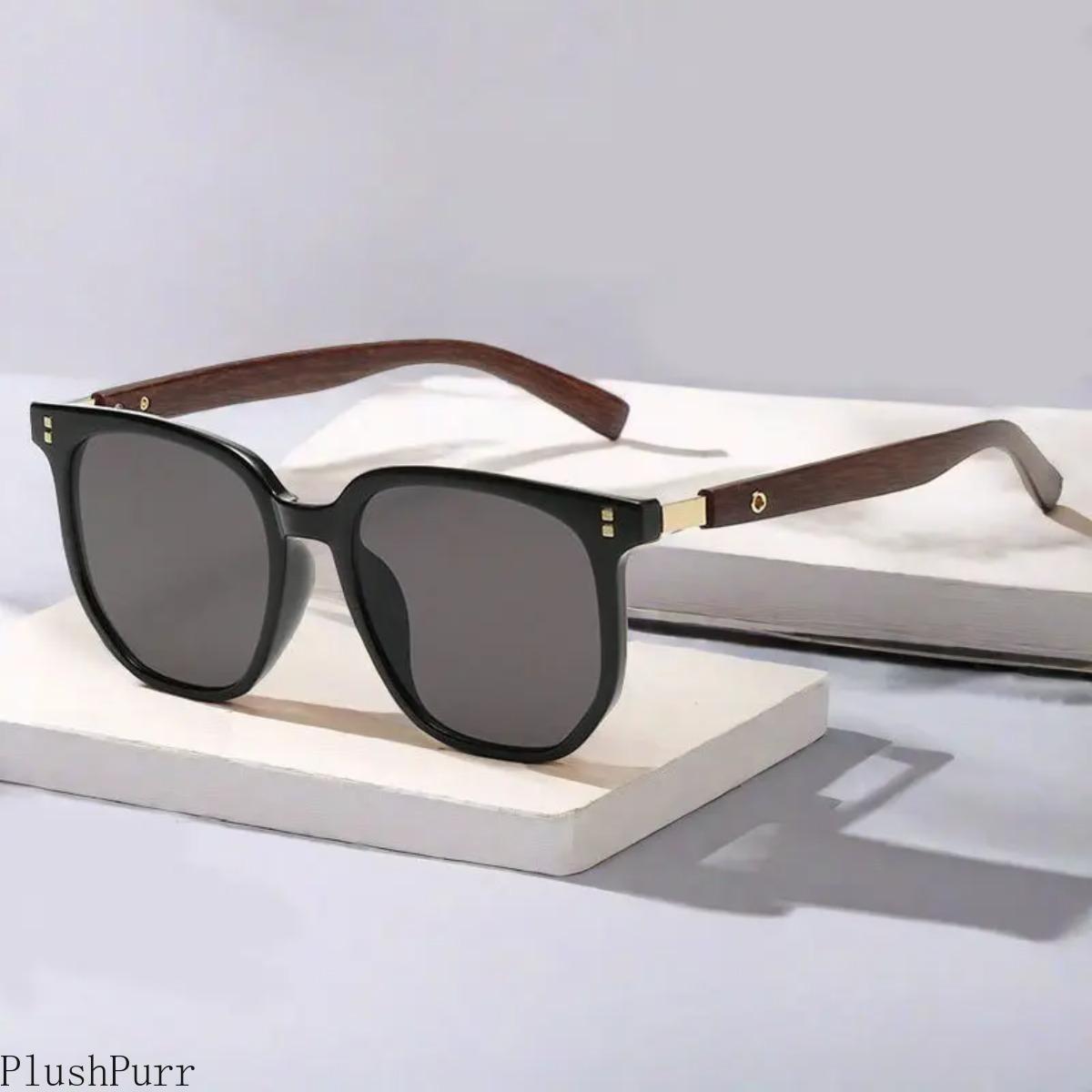 Retro polygonal tea frame wood grain glasses legs Korean version sunglasses women's sunglasses