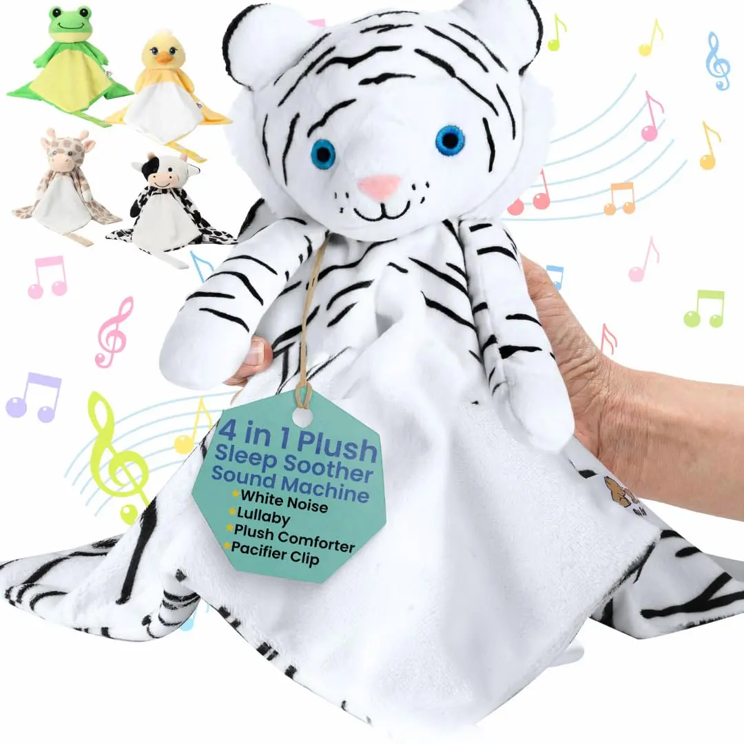 Plush Cute Tiger Sleep Soother, 4 In 1 Unisex Stuffed Animal with Heartbeat Sound Machine, White Noise & Pacifier Holder for Babies, Stuffed Toys, Sleep Aid, Multi-Function