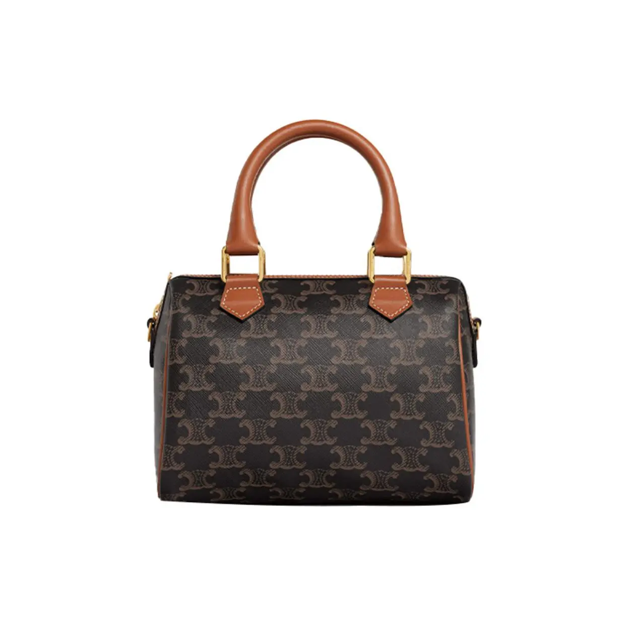 Celine Triomphe Monogram Boston Bag for Women – Adjustable Shoulder Crossbody Handbag in Brown Leather