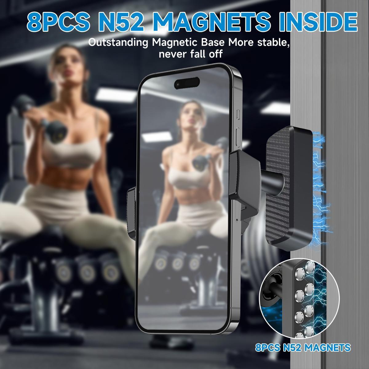 Magnetic Phone Holder for Gym - 360 Adjustable Portable Strong Magnet Phone Mount, Fitness Workout Recording Accessory, Compatible with iPhone & Android Phones, Gift for Men & Women