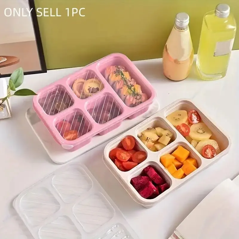 Portable Snack Box with Lid, Bento Box, Leakproof Lunch Containers, Lunchboxes, 5-Compartment Container, Reusable Snack Container, Meal Prep Containers Reusable, Storage, Travel Friendly Containers, Ideal for Work, Travel, Camping, Picnic
