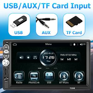 Single Din 7 Inch Car Stereo with Carplay Android Auto Bluetooth 5.1 Touchscreen Car Audio Receiver with Mirror Link FM Radio SWC USB AUX TF Card and 12LED HD Backup Camera