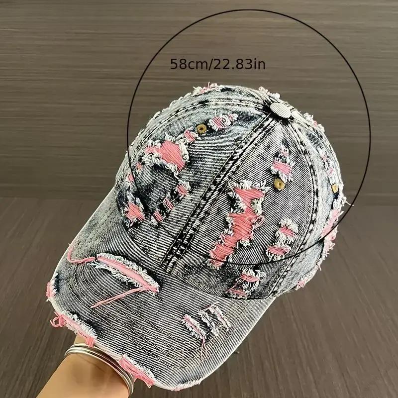 Retro Washed Ripped Denim Baseball Cap – Men’s Outdoor Sun Protection Essential, Trendy Casual Hat for Daily Commute & Hiking Trips