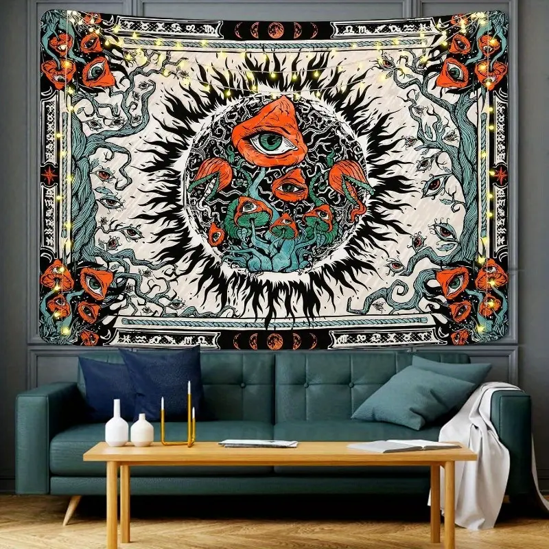 1pc Burning Sun Tapestry Hippie Eye Tapestry Mandala Vine Tapestry Phase Tapestry Wall Hanging Suitable for Room with Free Installation Kit