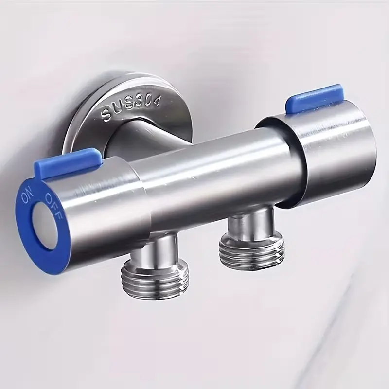 Stainless Steel 1 to 2 Water Outlet Multi-Function Angle Valve with Switch, Double Outlets for Washing Machine and Water Dispenser, Durable and Easy to Install