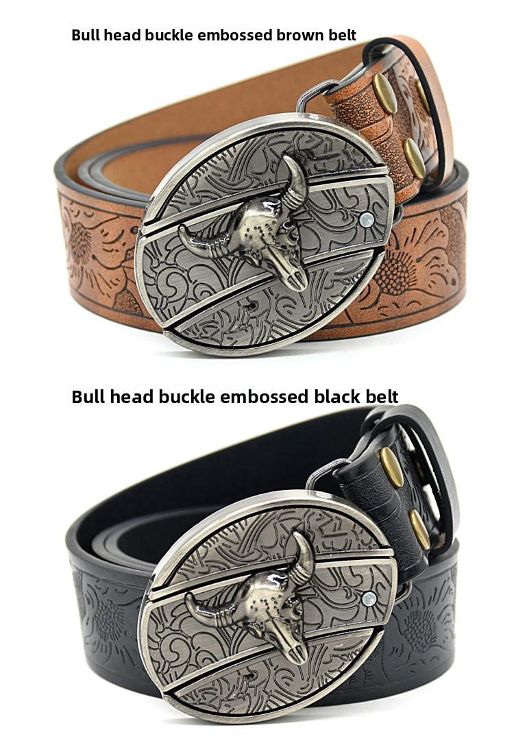 Men's belt, featuring embossed patterns, smooth buckle, personalized student fashion prints and engraved designs