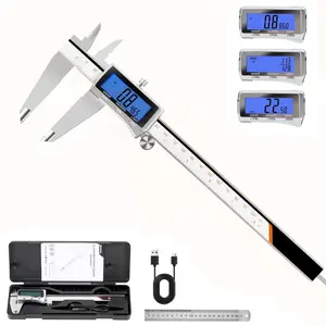 Digital Caliper 8 Inch, Rechargeable  Metal  Micrometer with Large Backlit LCD, Inch/mm/Fraction Conversion, Auto-Off - Measuring Tool for DIY,  Printing, Workshop & Household