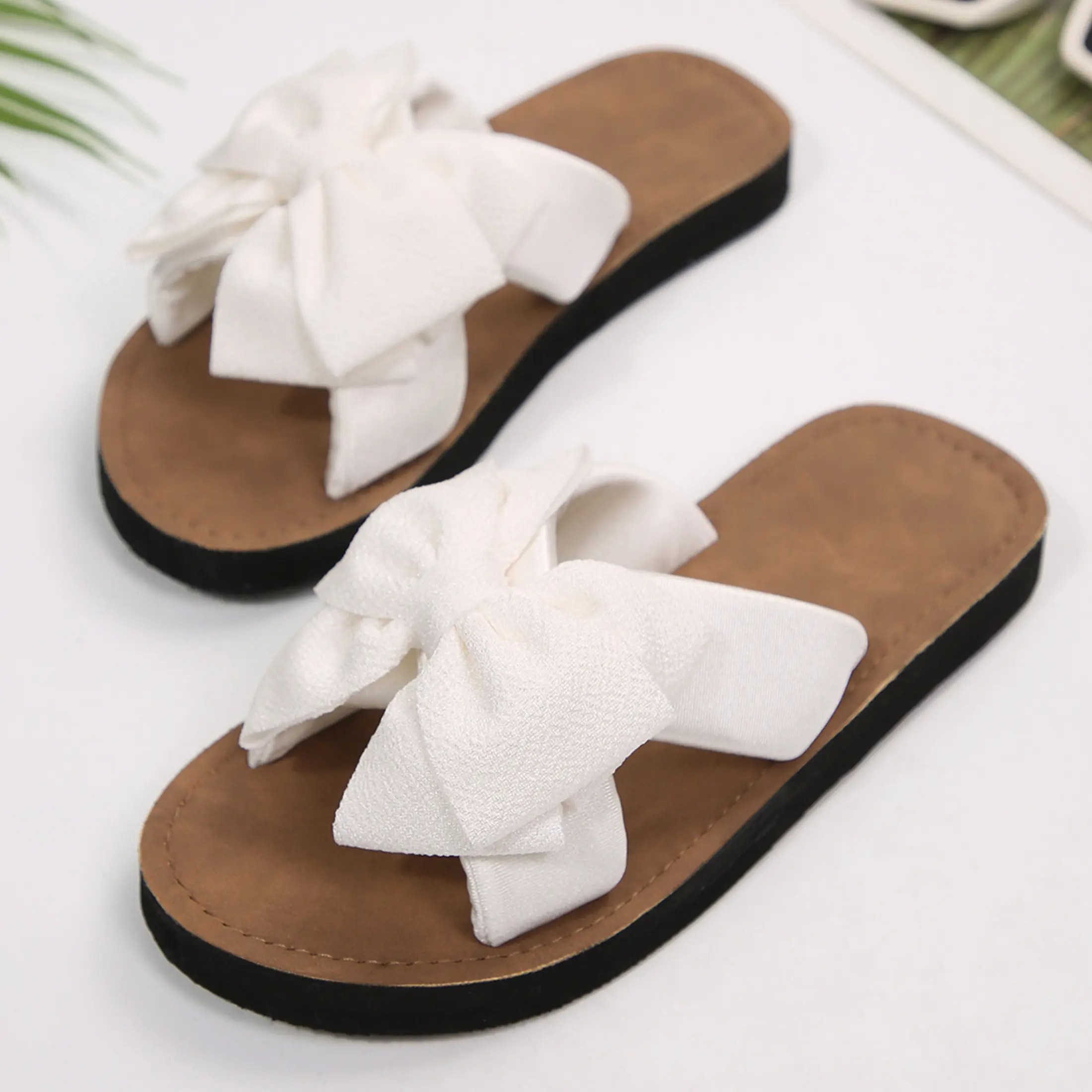 Women's Bowknot Sandals, Comfortable Open Toe Flat Slippers for Summer Beach