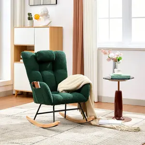 Garvee Teddy Upholstered Nursery Glider Rocker with 300lb Capacity, Soft Fleece Seat, High Backrest, Wood Legs, Side Pockets, and Modern Design for Living Room, Bedroom, and Office Comfort