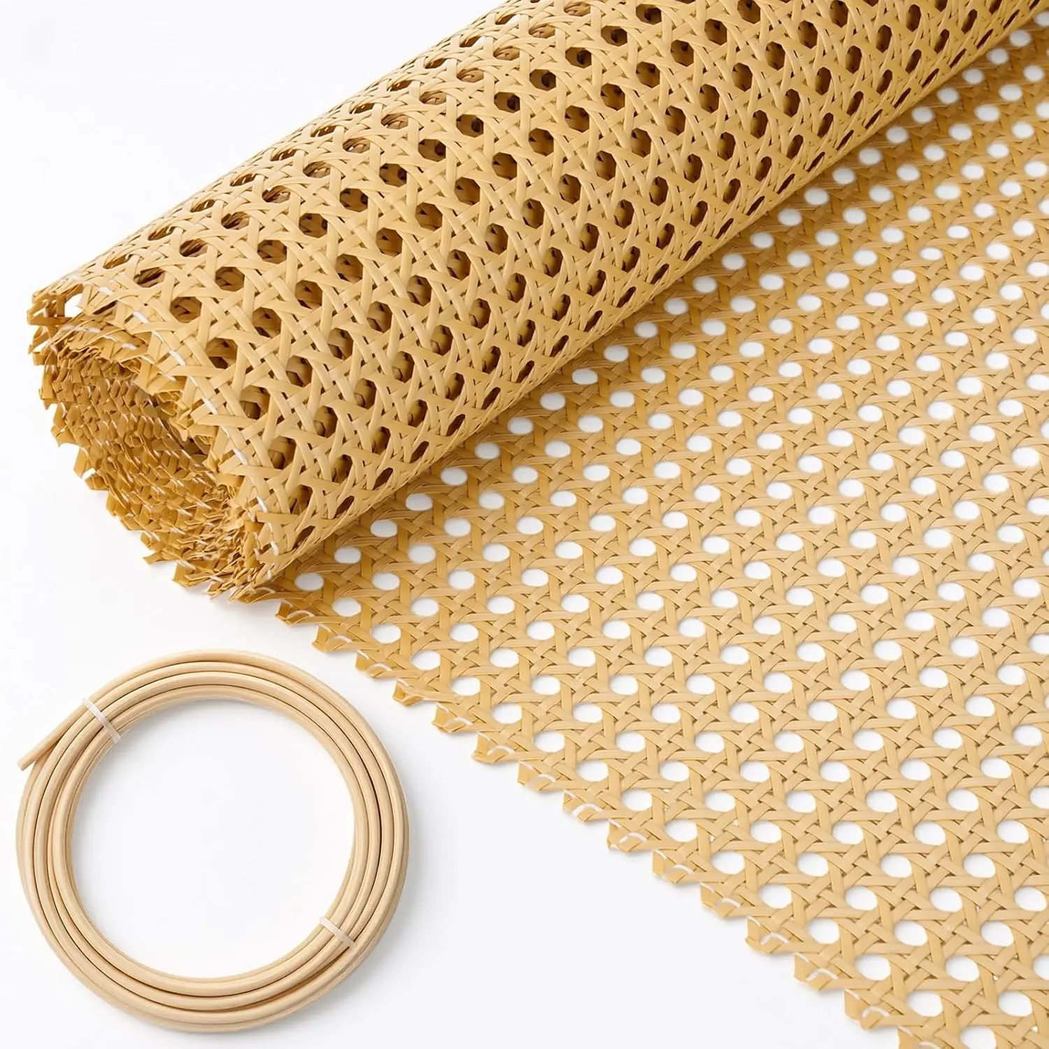 24''x 6.56 ft Cane Webbing Kit, Rattan Webbing Roll with 1/5" x 16.4ft Groove, Chair Caning Repair Material for Furniture, Cabinets & DIY Basket Making