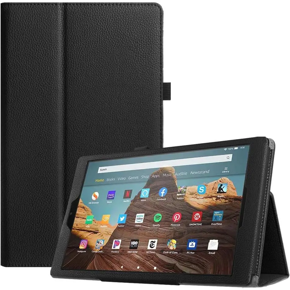 Folio Case for Fire HD 10 Tablet (Compatible with 7th and 9th Generations, 2017 and 2019 Releases) - Premium PU Leather Slim Fit Stand Cover with Auto Wake/Sleep, Black