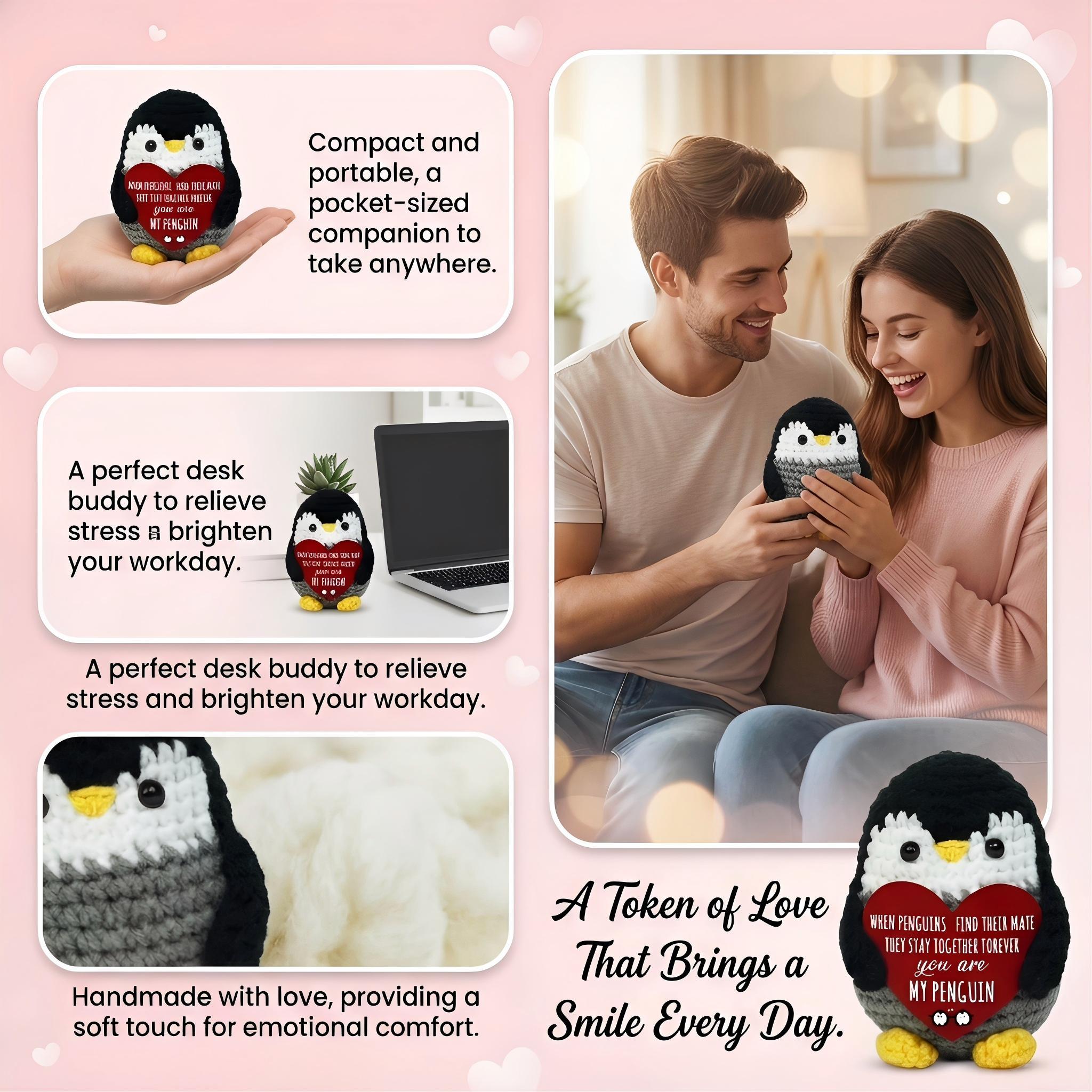 Cute Hand-Knitted Mini Penguin Plush, Emotional Support Stuffed Animal, Soft Stress Relief Toy, Perfect Christmas Presents & Holiday Gifts, Birthday Gifts for Women Men, Teacher Appreciation Gifts, Portable Desk Decor, Bag Charm Keychain, Healing Companio