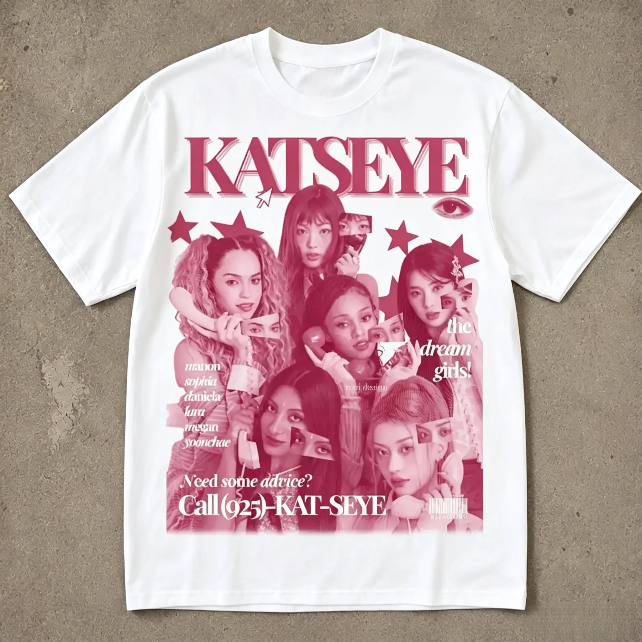 KATSEYE The Dream Girls Retro 90s Collage White Tee K‑Pop Girl Group Fan Unisex Short Sleeve Tops